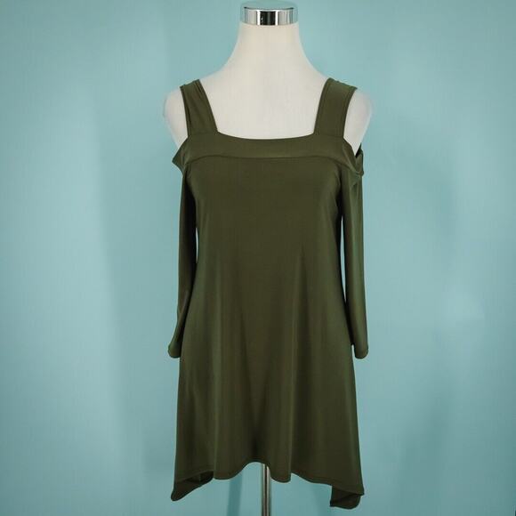 Clara Sun Woo Size Small S Olive Green Cold Shoulder Long Sleeve Knit Tunic Top - Picture 1 of 5